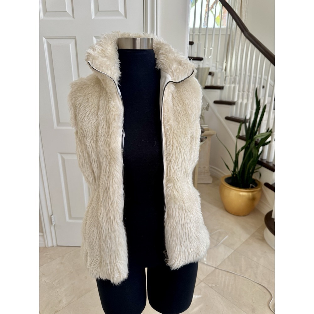 Zoe - UK Sz 12 US Sz 8 | Ivory Faux Fur Lined Vest On Trend | Party Winter Fun
